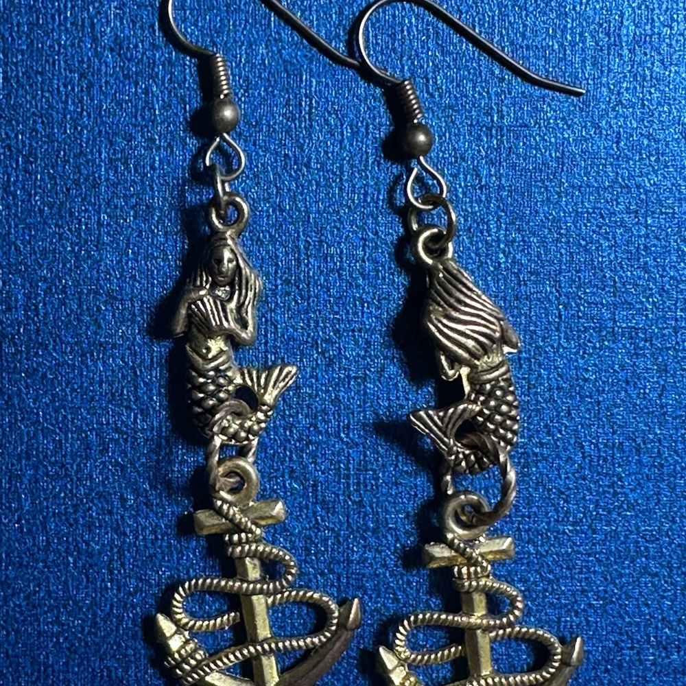 Gold-Tone Mermaid & Anchor Drop Earrings - Women Jewelry